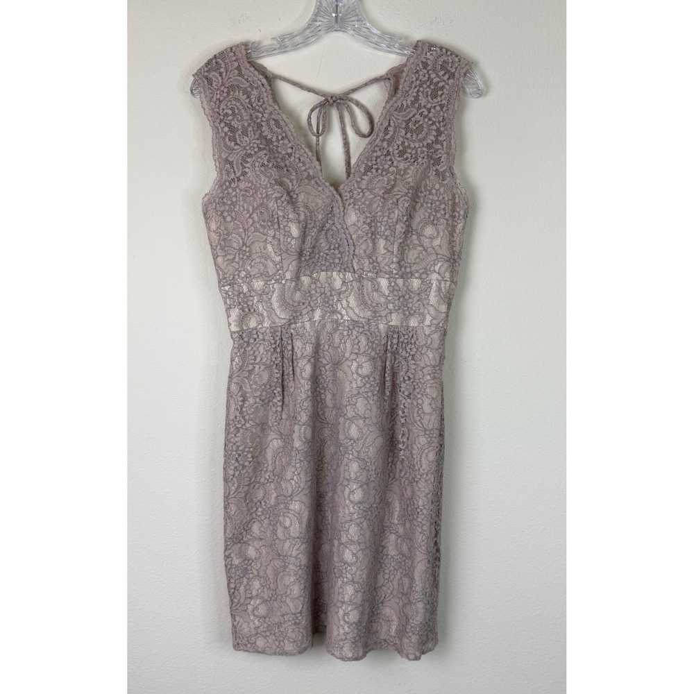 Belsoi Women's Floral Lace V-Neck Cocktail Mini Dress Taupe Size 12